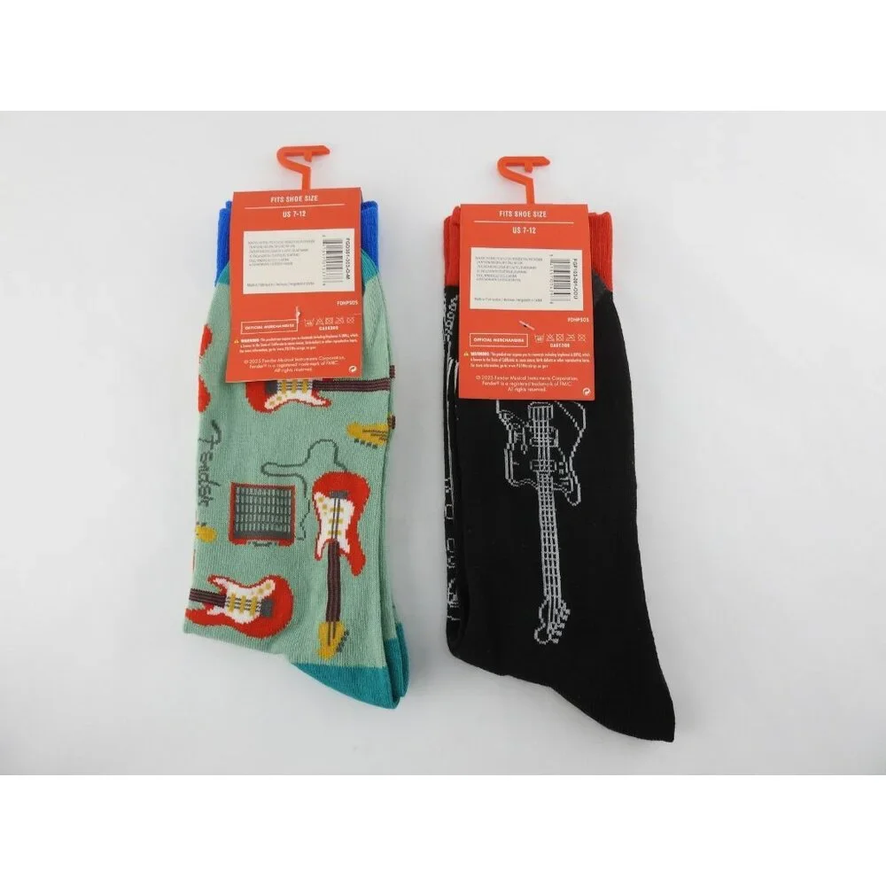 2 New Fender Guitar Pattern Crew Socks One Size Music Novelty Rock Lover Gift - Picture 2 of 4